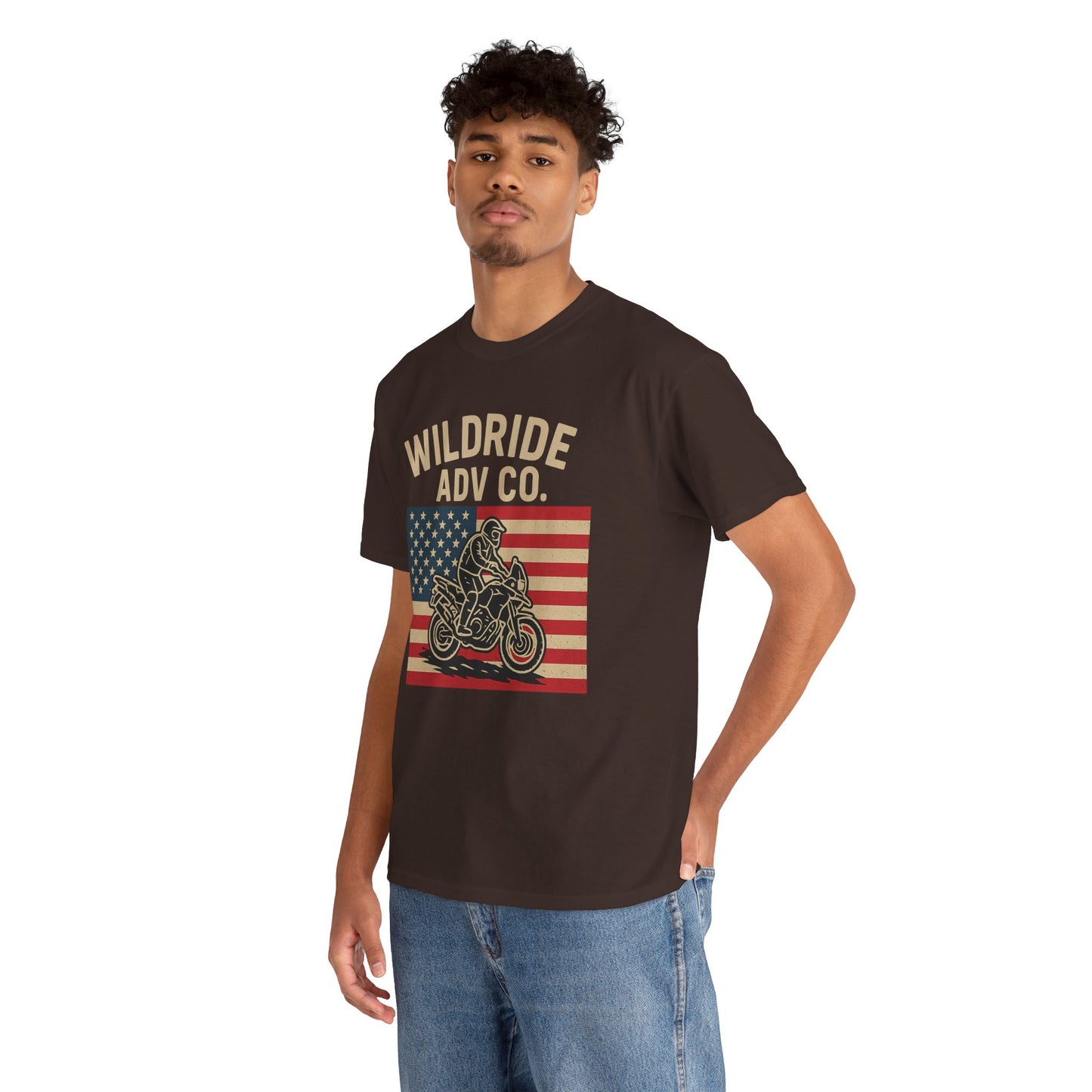 Wildride Adventure Co. Tee - Adventure Motorcycle, American Flag