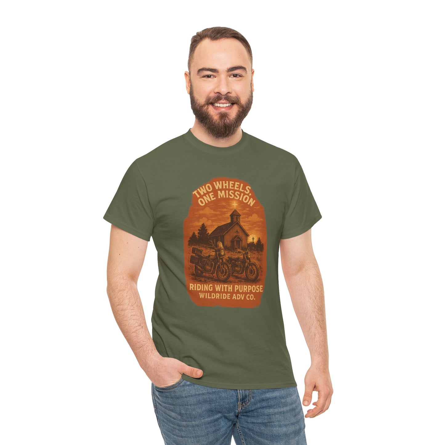 Adventure Motorcycle T-Shirt, Two Wheels One Mission Tee