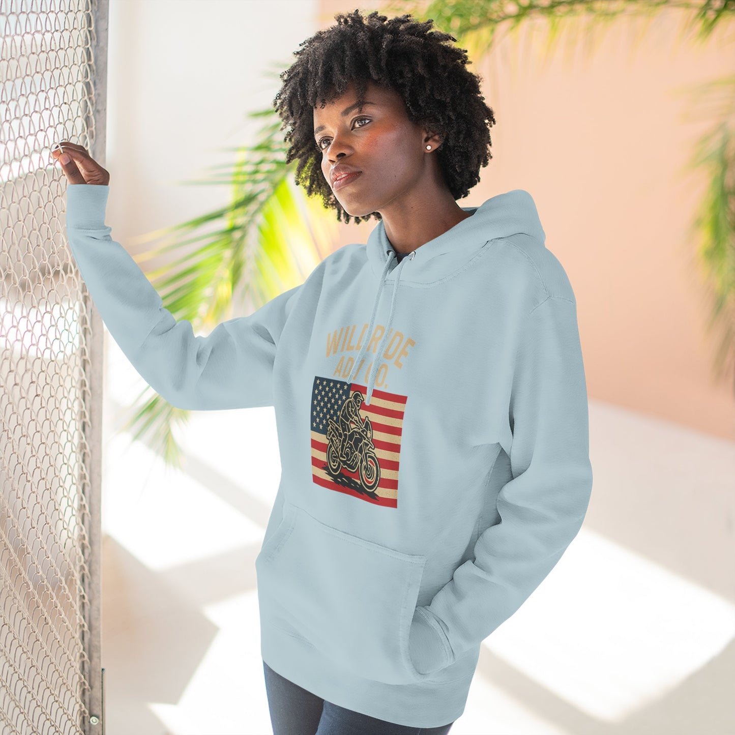 Adventure-Ready Fleece Hoodie | Wild Ride Motorcycle Flag Graphic, Cozy Sweatshirt, Perfect for Bikers, Gift for Riders, Casual Wear