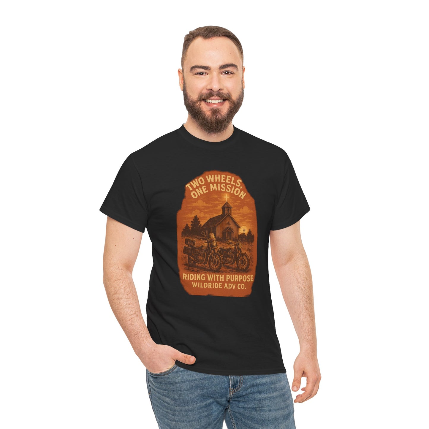 Adventure Motorcycle T-Shirt, Two Wheels One Mission Tee