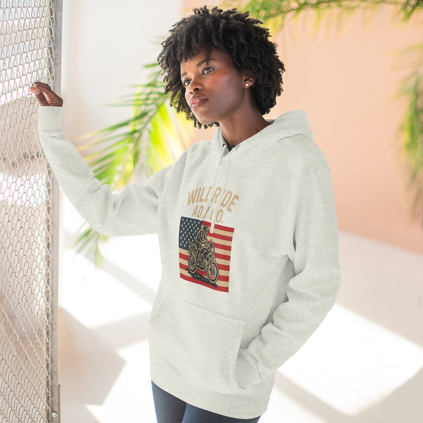 Adventure-Ready Fleece Hoodie | Wild Ride Motorcycle Flag Graphic, Cozy Sweatshirt, Perfect for Bikers, Gift for Riders, Casual Wear