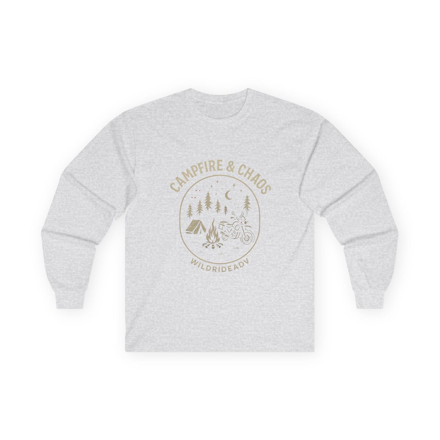 Campfire & Chaos Unisex Long Sleeve Tee, Cozy Camping Shirt, Adventure Tee, Outdoor Apparel, Gift for Nature Lovers