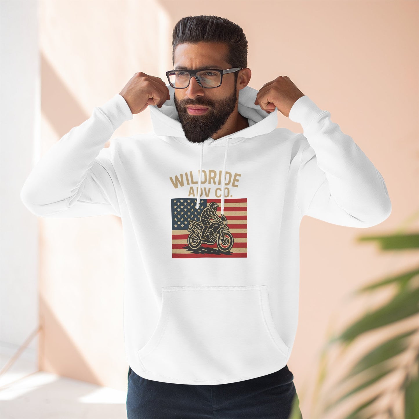 Adventure-Ready Fleece Hoodie | Wild Ride Motorcycle Flag Graphic, Cozy Sweatshirt, Perfect for Bikers, Gift for Riders, Casual Wear