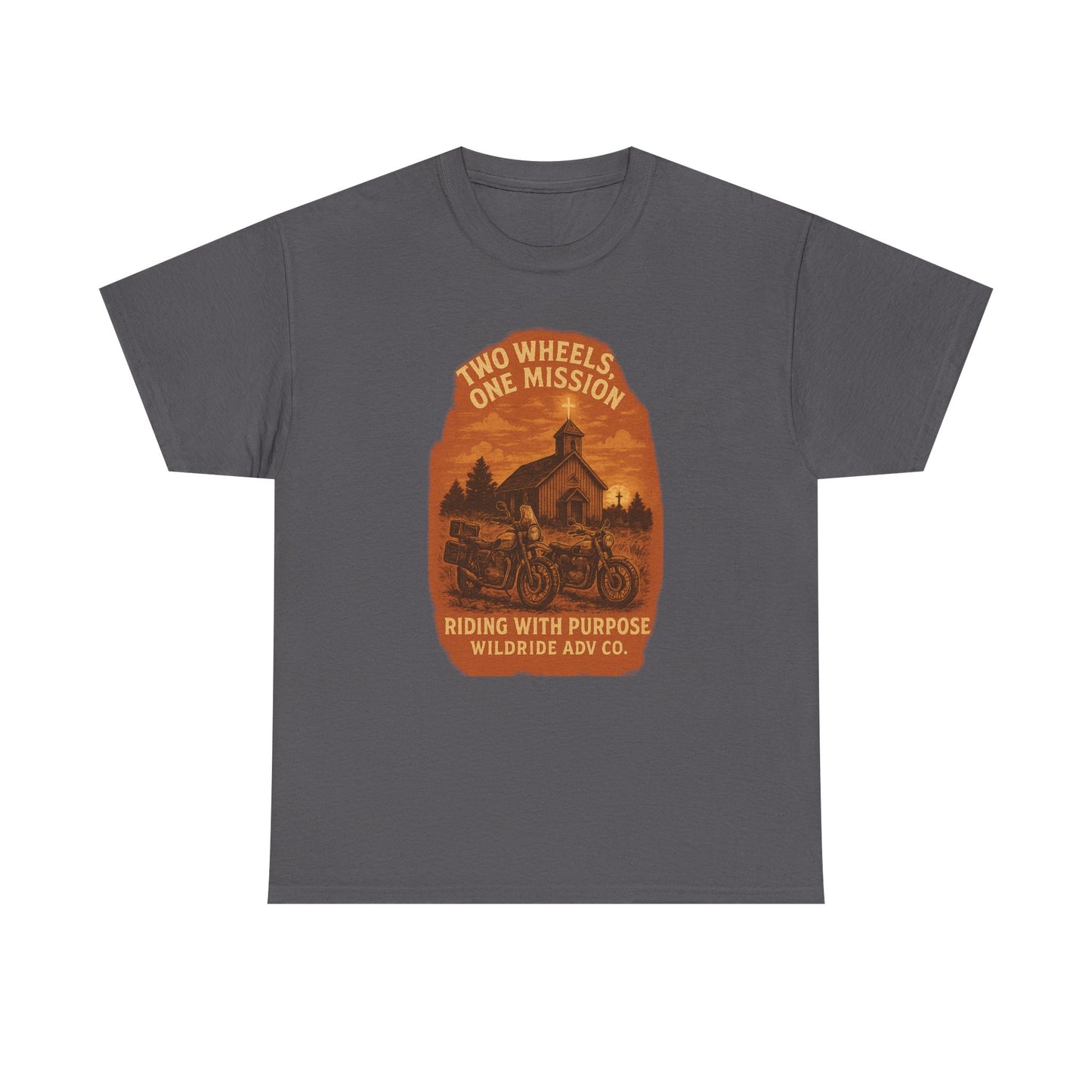 Adventure Motorcycle T-Shirt, Two Wheels One Mission Tee