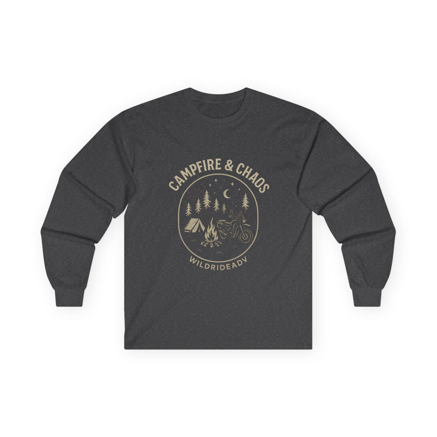 Campfire & Chaos Unisex Long Sleeve Tee, Cozy Camping Shirt, Adventure Tee, Outdoor Apparel, Gift for Nature Lovers