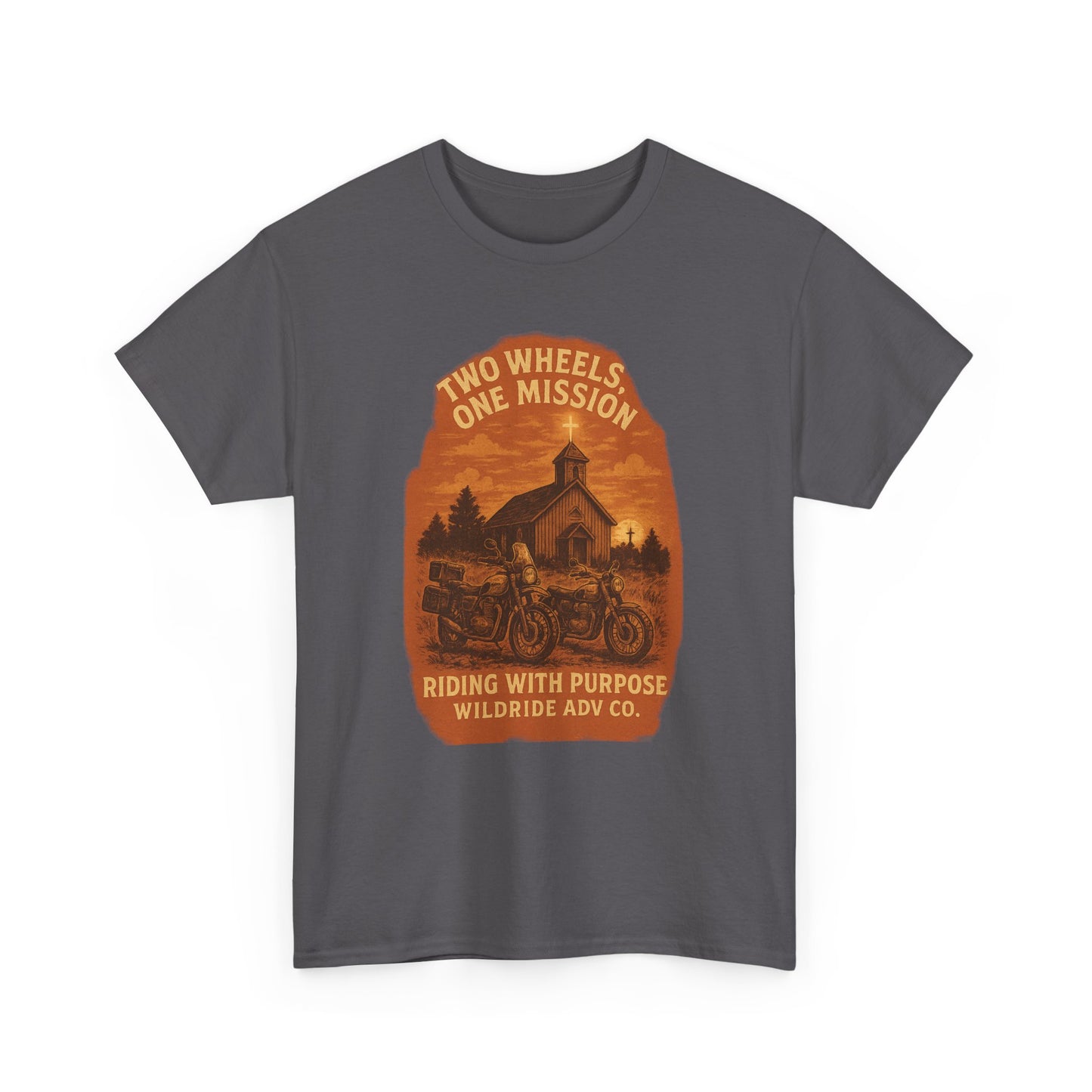 Adventure Motorcycle T-Shirt, Two Wheels One Mission Tee