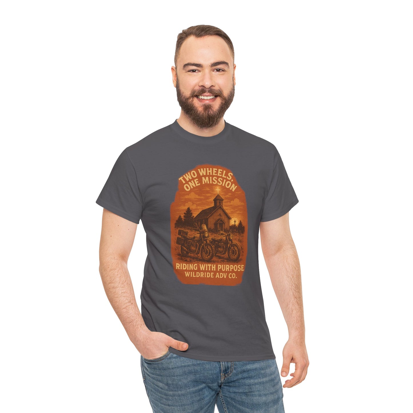 Adventure Motorcycle T-Shirt, Two Wheels One Mission Tee
