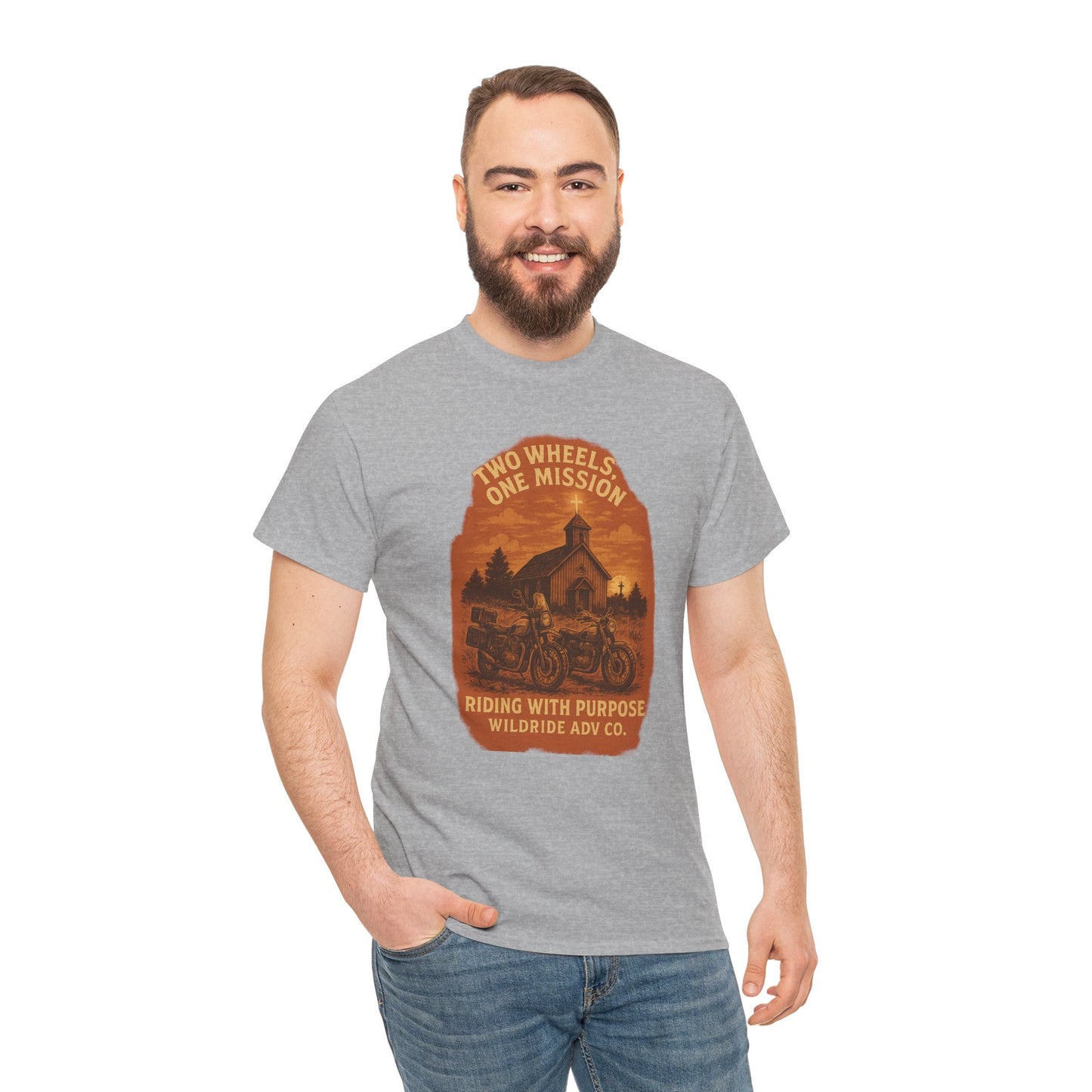 Adventure Motorcycle T-Shirt, Two Wheels One Mission Tee