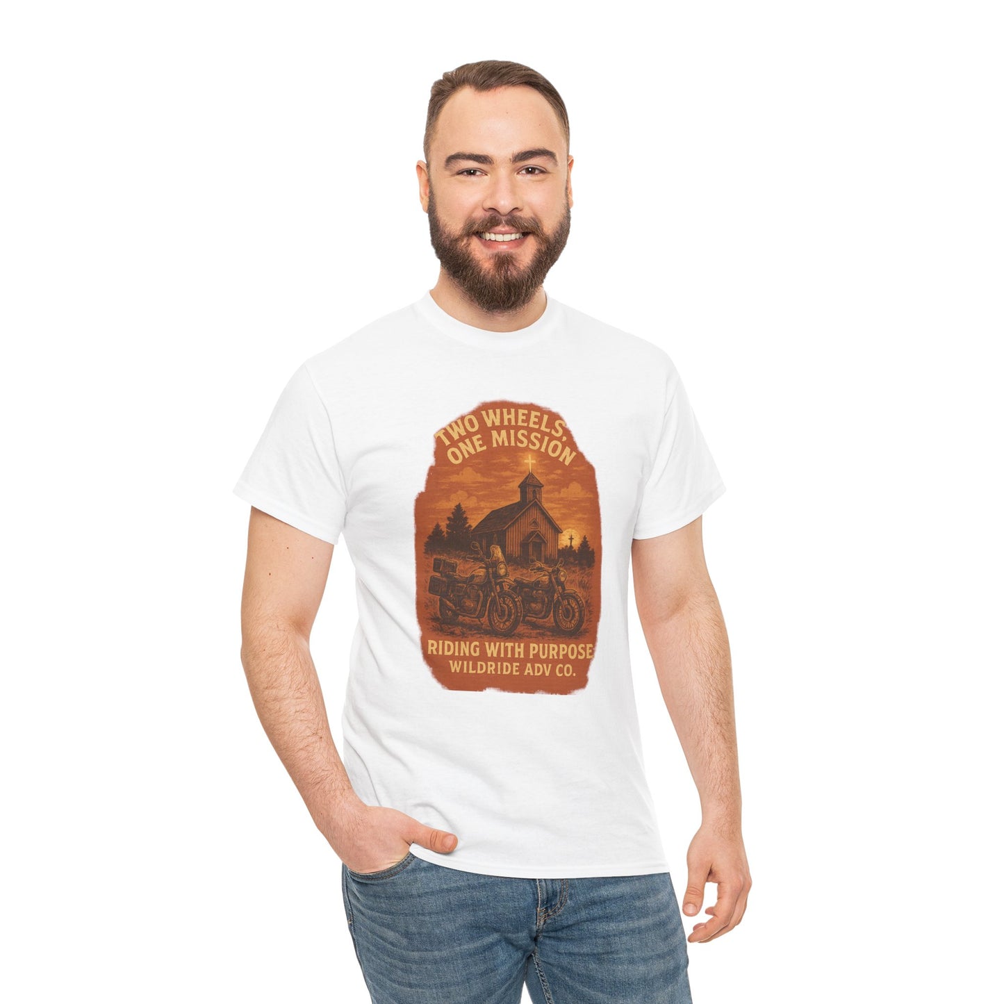Adventure Motorcycle T-Shirt, Two Wheels One Mission Tee
