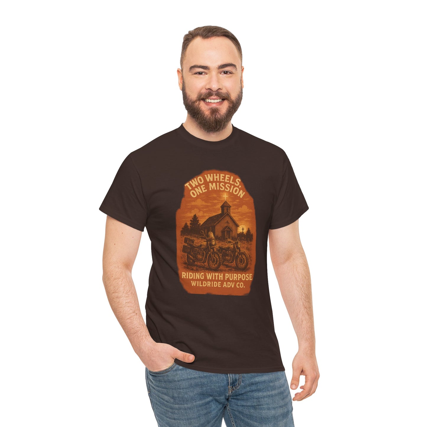 Adventure Motorcycle T-Shirt, Two Wheels One Mission Tee