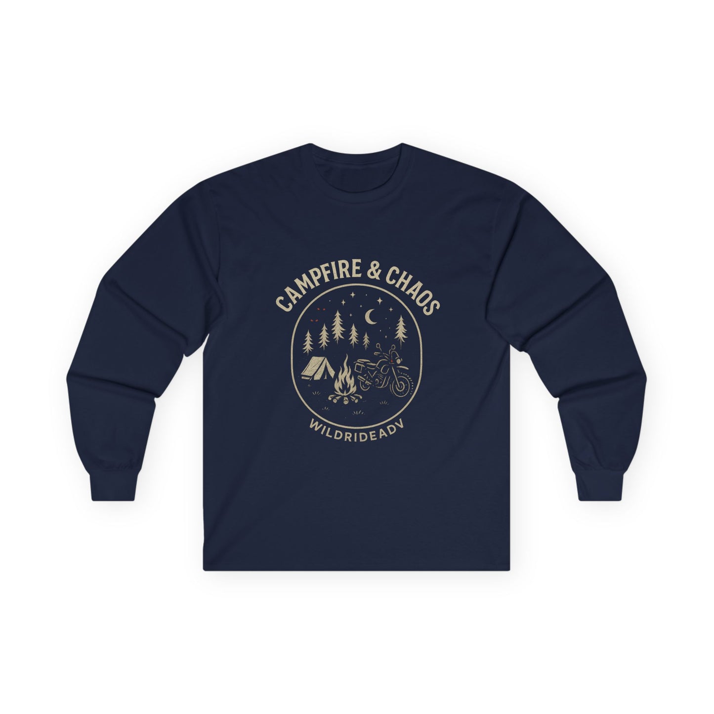 Campfire & Chaos Unisex Long Sleeve Tee, Cozy Camping Shirt, Adventure Tee, Outdoor Apparel, Gift for Nature Lovers