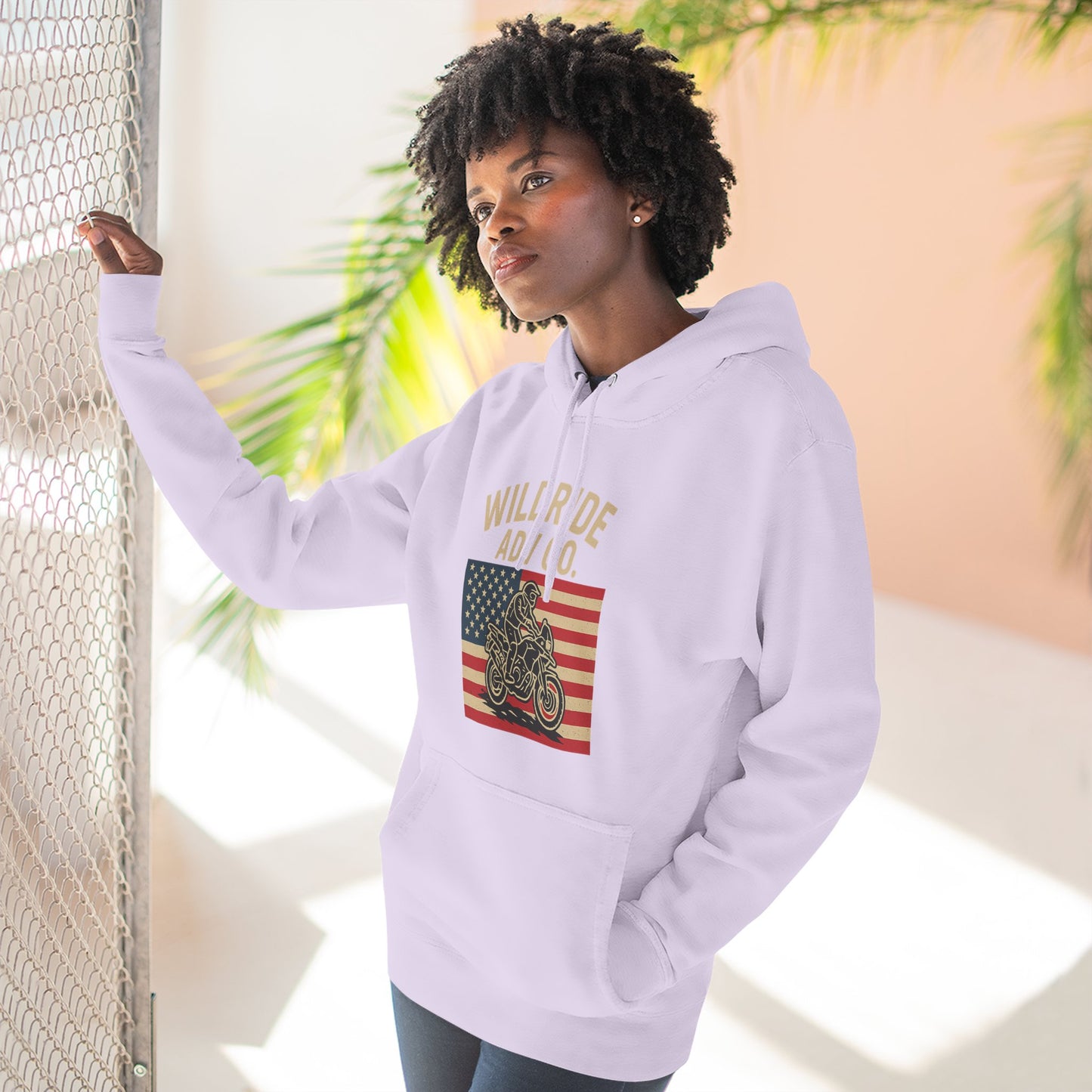 Adventure-Ready Fleece Hoodie | Wild Ride Motorcycle Flag Graphic, Cozy Sweatshirt, Perfect for Bikers, Gift for Riders, Casual Wear