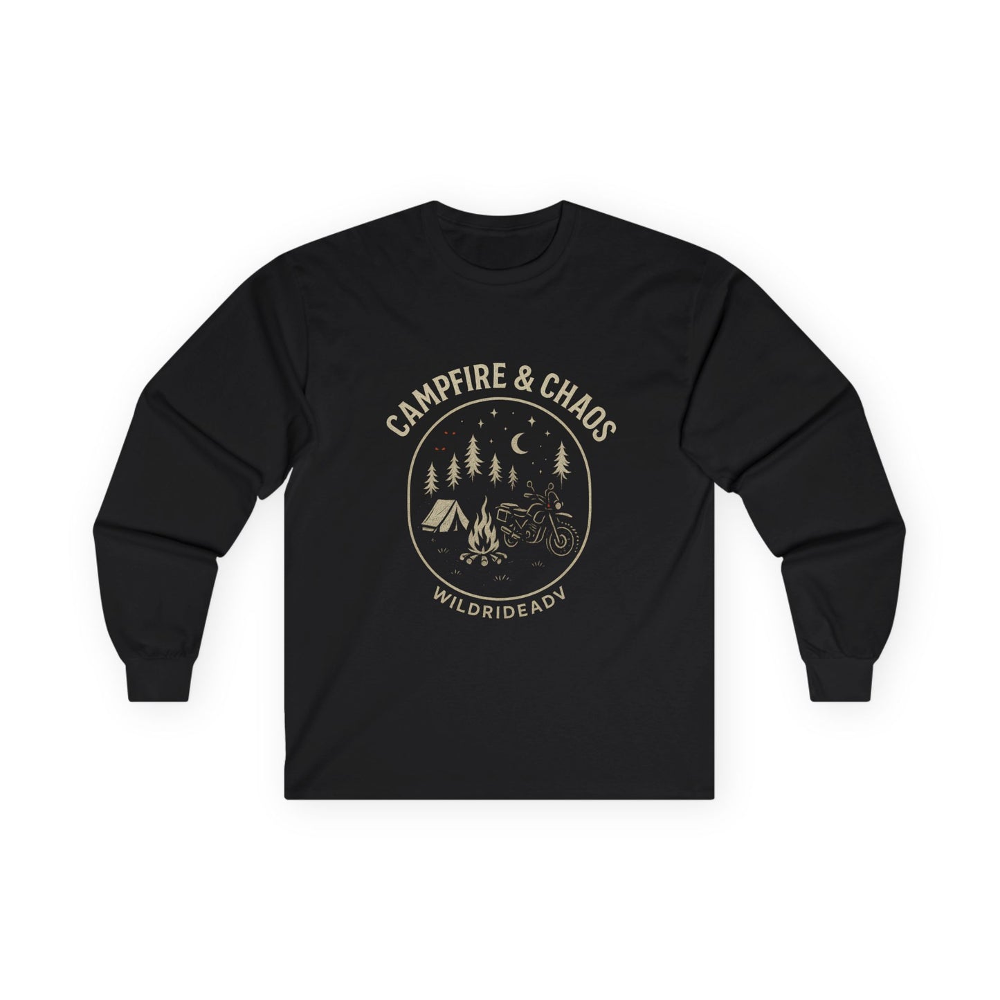 Campfire & Chaos Unisex Long Sleeve Tee, Cozy Camping Shirt, Adventure Tee, Outdoor Apparel, Gift for Nature Lovers