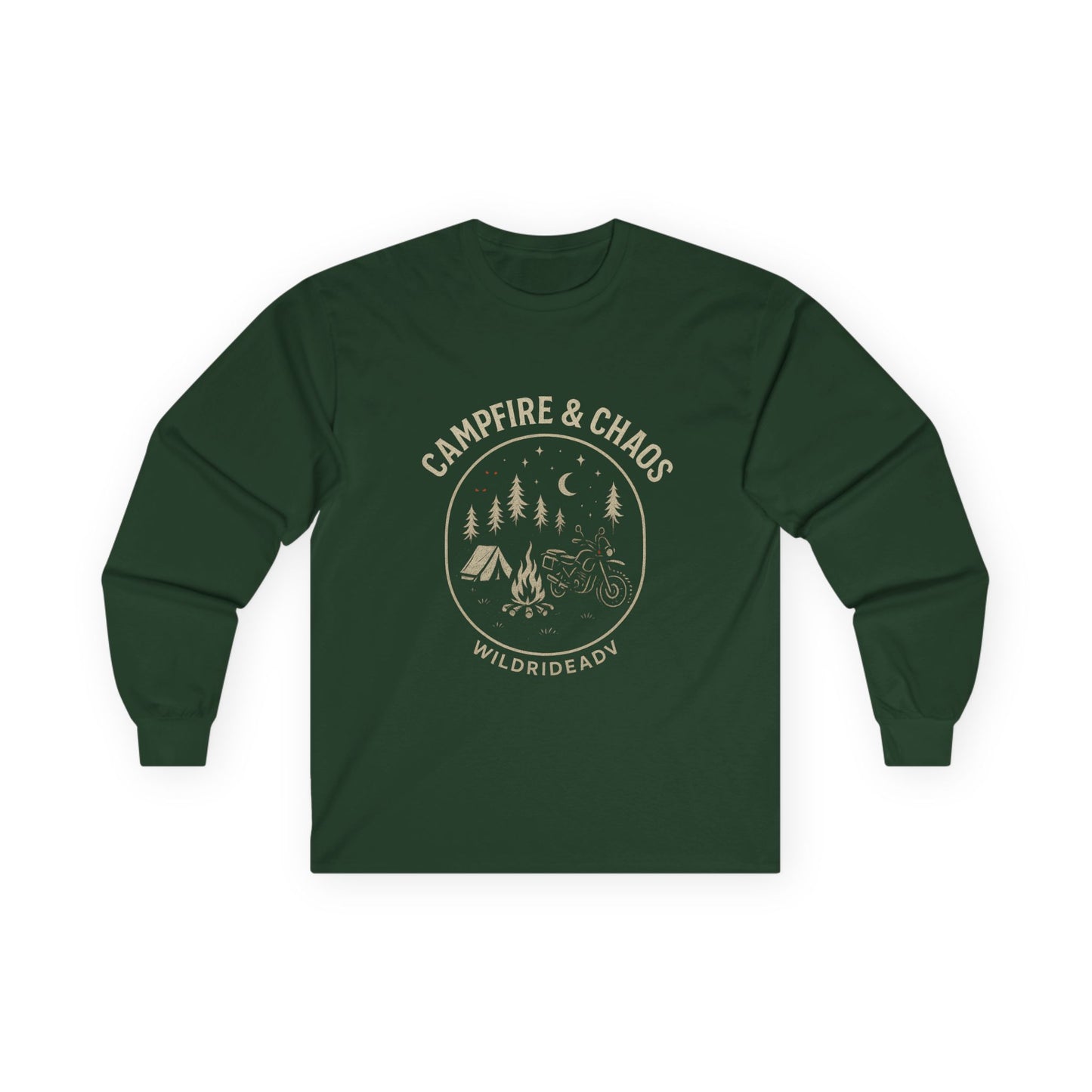 Campfire & Chaos Unisex Long Sleeve Tee, Cozy Camping Shirt, Adventure Tee, Outdoor Apparel, Gift for Nature Lovers