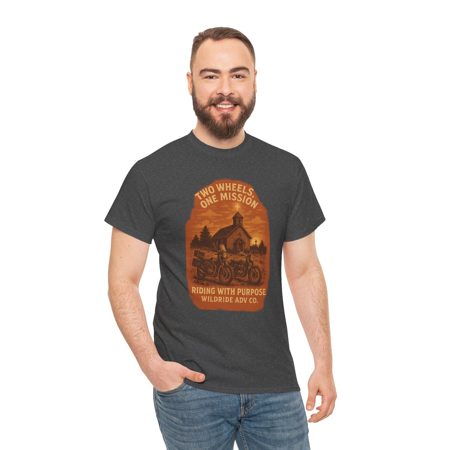 Adventure Motorcycle T-Shirt, Two Wheels One Mission Tee