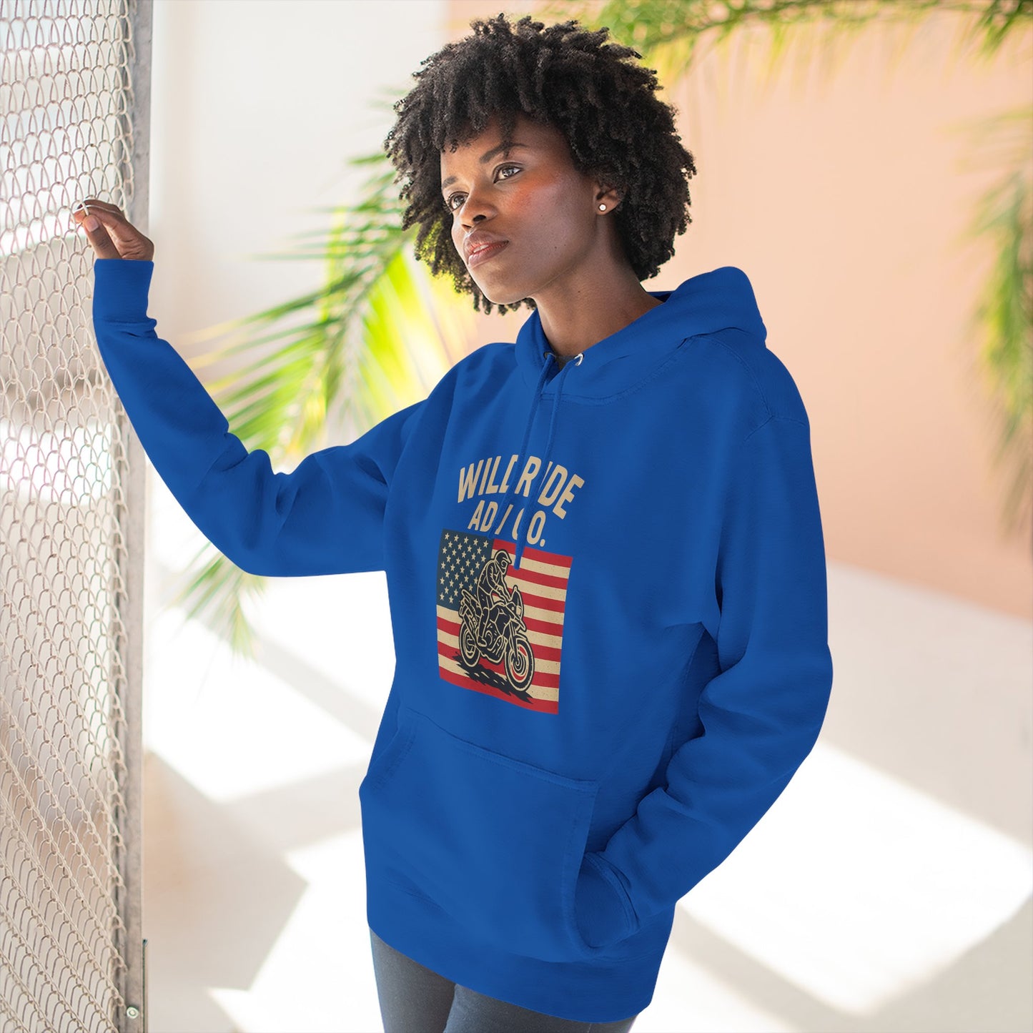 Adventure-Ready Fleece Hoodie | Wild Ride Motorcycle Flag Graphic, Cozy Sweatshirt, Perfect for Bikers, Gift for Riders, Casual Wear