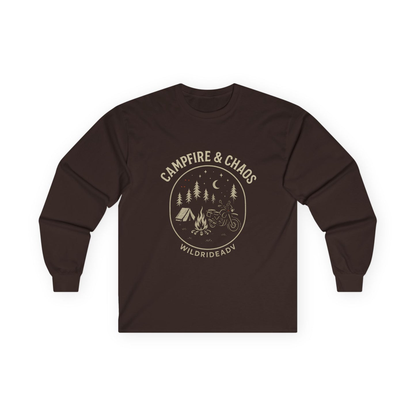 Campfire & Chaos Unisex Long Sleeve Tee, Cozy Camping Shirt, Adventure Tee, Outdoor Apparel, Gift for Nature Lovers