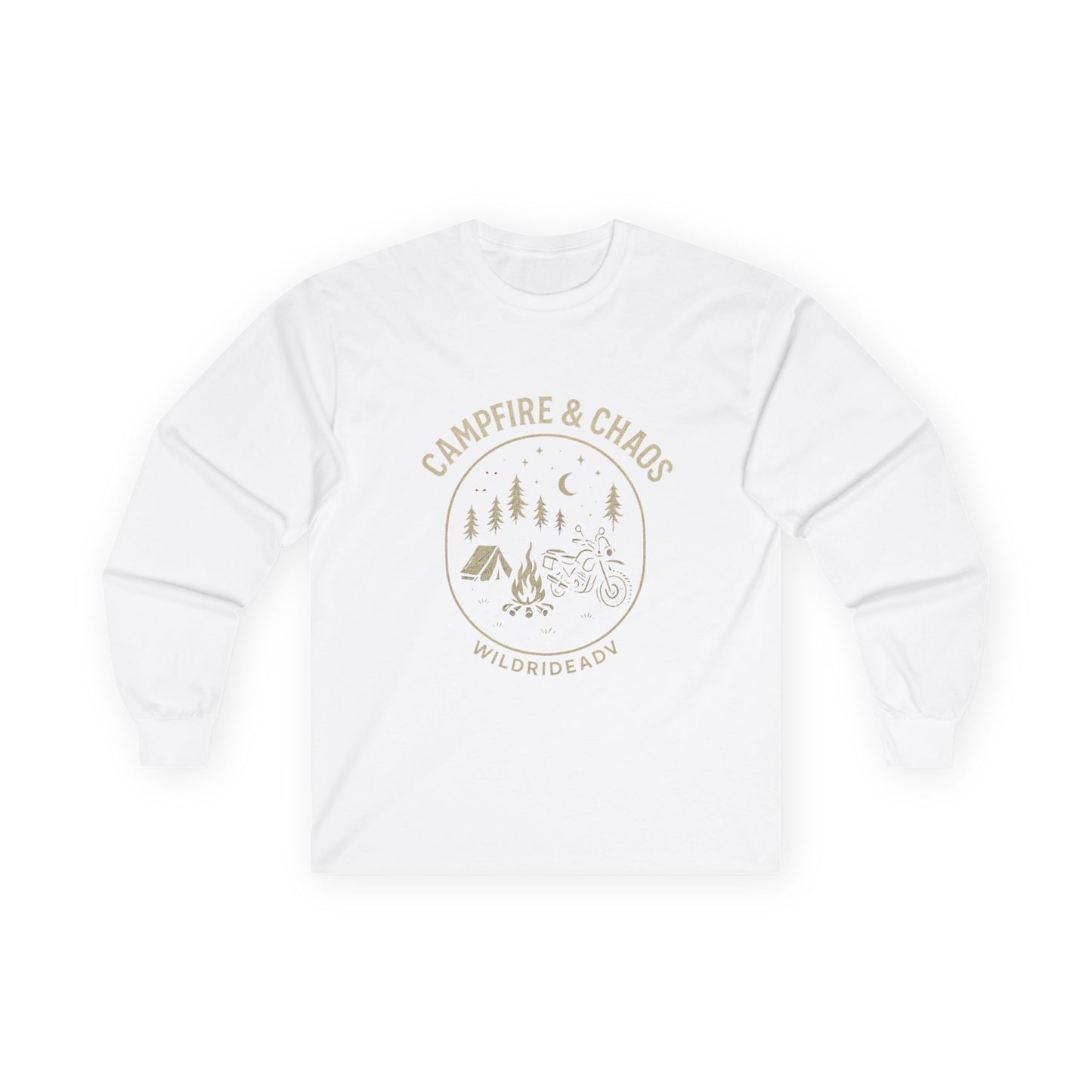 Campfire & Chaos Unisex Long Sleeve Tee, Cozy Camping Shirt, Adventure Tee, Outdoor Apparel, Gift for Nature Lovers