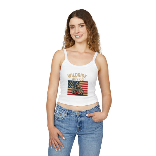 Vintage Motorcycle Tank Top, USA Flag Spaghetti Strap