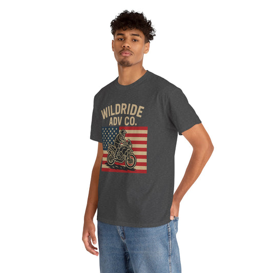 Wildride Adventure Co. Tee - Adventure Motorcycle, American Flag