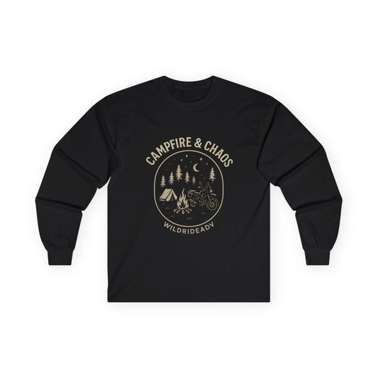 Campfire & Chaos Unisex Long Sleeve Tee, Cozy Camping Shirt, Adventure Tee, Outdoor Apparel, Gift for Nature Lovers