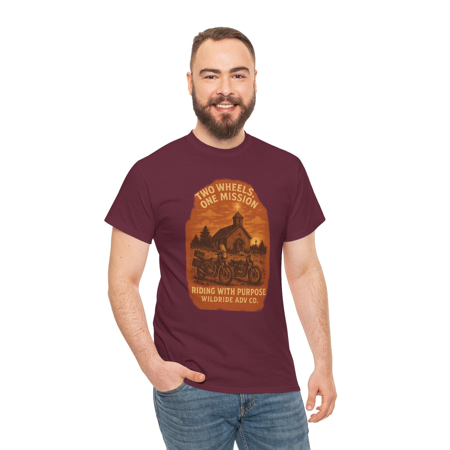 Adventure Motorcycle T-Shirt, Two Wheels One Mission Tee